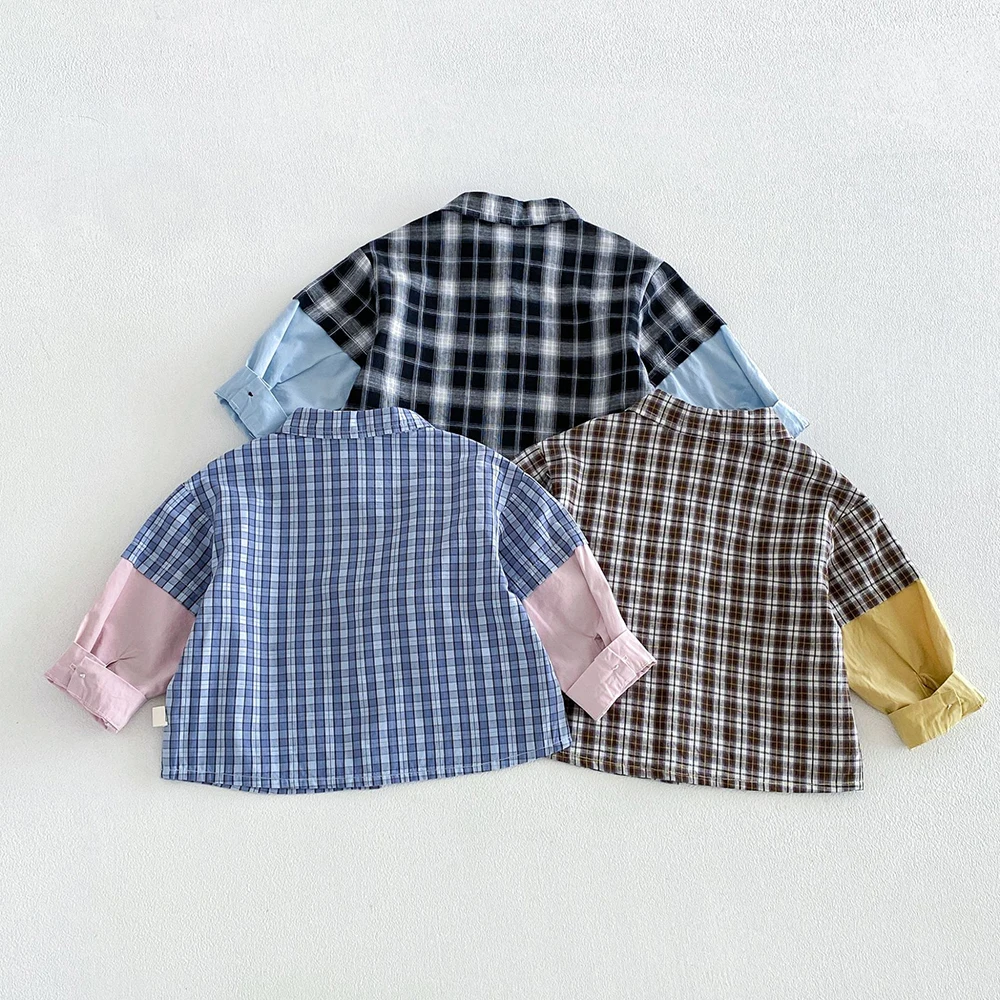 MILANCEI Children's Blouse 1-6T Patchwork Grid Shirt for Girl Cartoon Printing Kids Clothes Thin Autumn Boys Tops and T-shirts