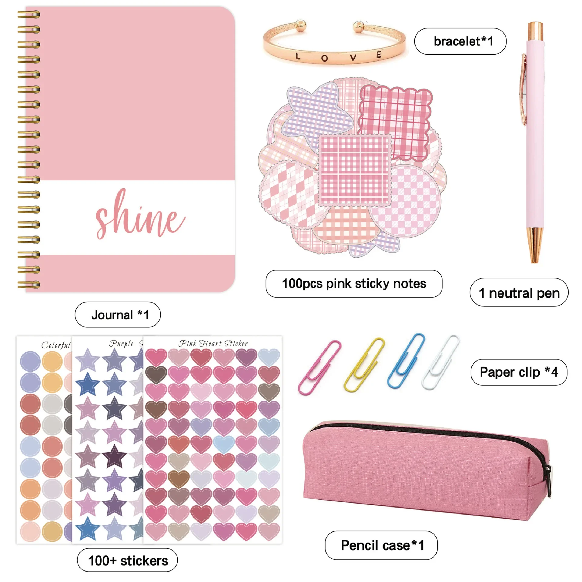 Same Color Scheme Girls DIY Journal Set Scrapbooking Supplies Kits Sticky Notes Sticker Pencil Case Bracele Neutral Pen Notebook