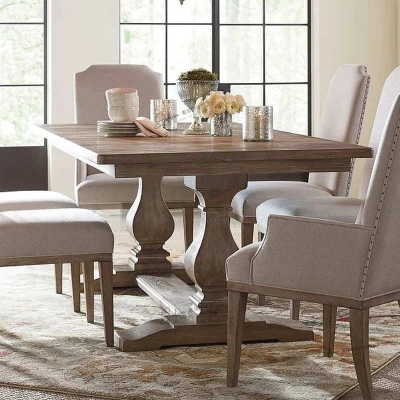 

Customizable old American solid wood dining table and chairs