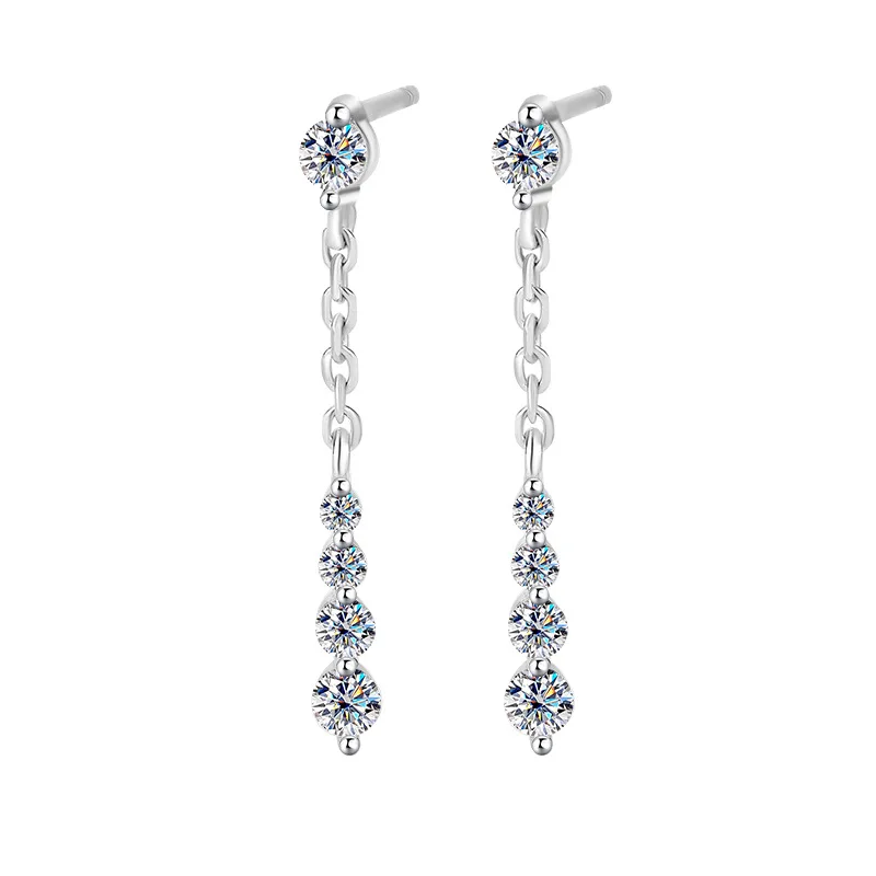 

S925 Sterling Silver Hip Hop Moissanite Bling Ice Out Long Tassel Stud Earrings for Men Rapper Jewelry Rose Gold Silver Color