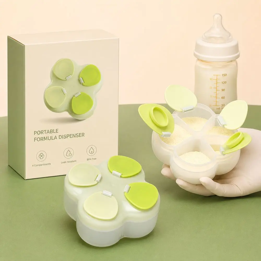 Partitioned Formula Dispenser 720ml Leak Resistant Powder Dispenser Box 4 Compartments PP Formula Storage Box Outdoor Feeding