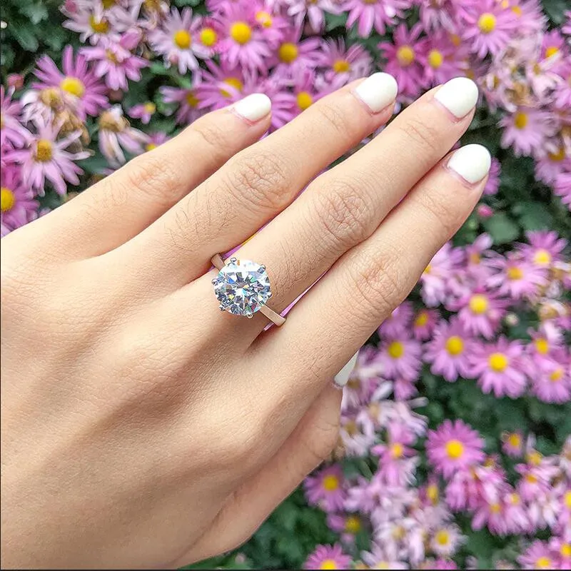 RAPRGOLD GRA Certified 2-4CT Round Moissanite Ring for Women Wedding Fine Jewelry 925 Sterling Silver Engagement Rings Band Gift