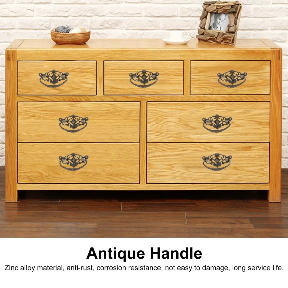 15pcs Vintage Zinc Alloy Cabinet Pull Handles Floral Rim Antique Bronze Drawer Pull Handles Drop Bail Pulls Kitchen Cabinet