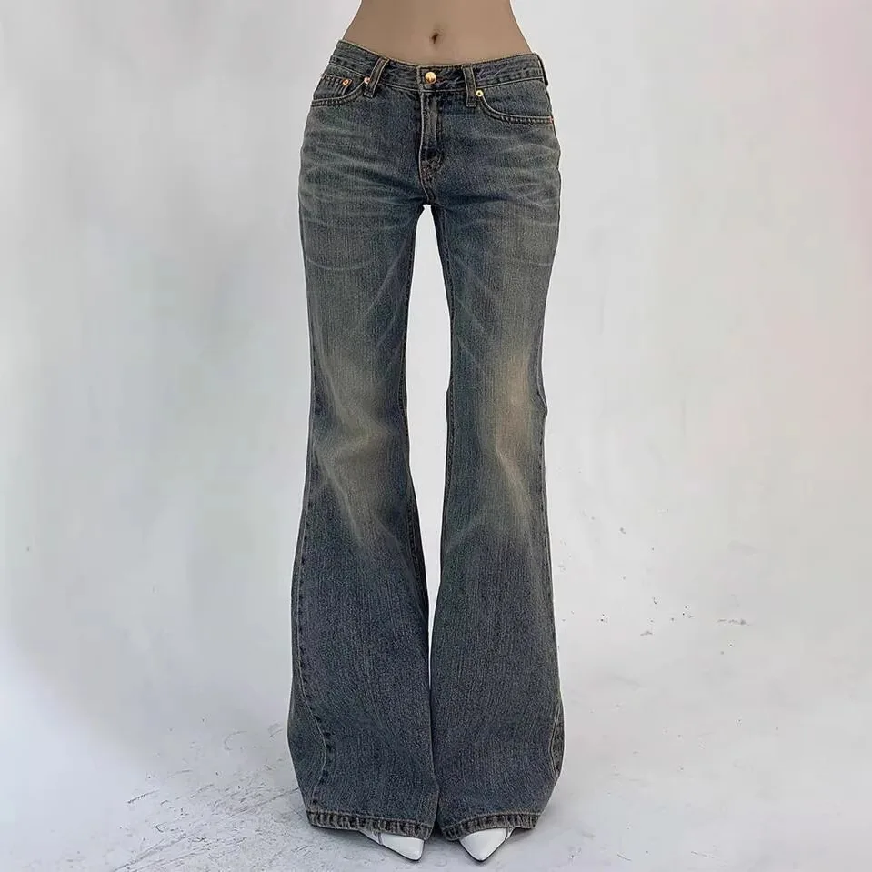 ONE TO WAN High Waist Retro American Style Slimming Denim Jeans Women's Micro Flared Jeans High Elasticity Vintage Flared Jeans