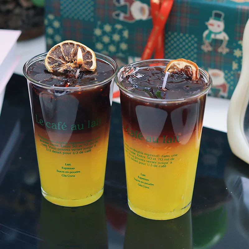8.5x13cm Simulated Iced Black Tea Lemon Scented Candles, Dessert Table Decoration  Citrus-scented Souvenir Gifts Table Ornaments