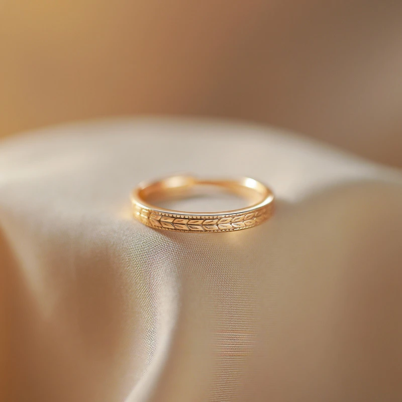 HX New Sui Sui Peace Ring Female Niche Simple Plain Ring Wheat Ear Opening Adjustable Temperament Versatile Fashion Jewelry