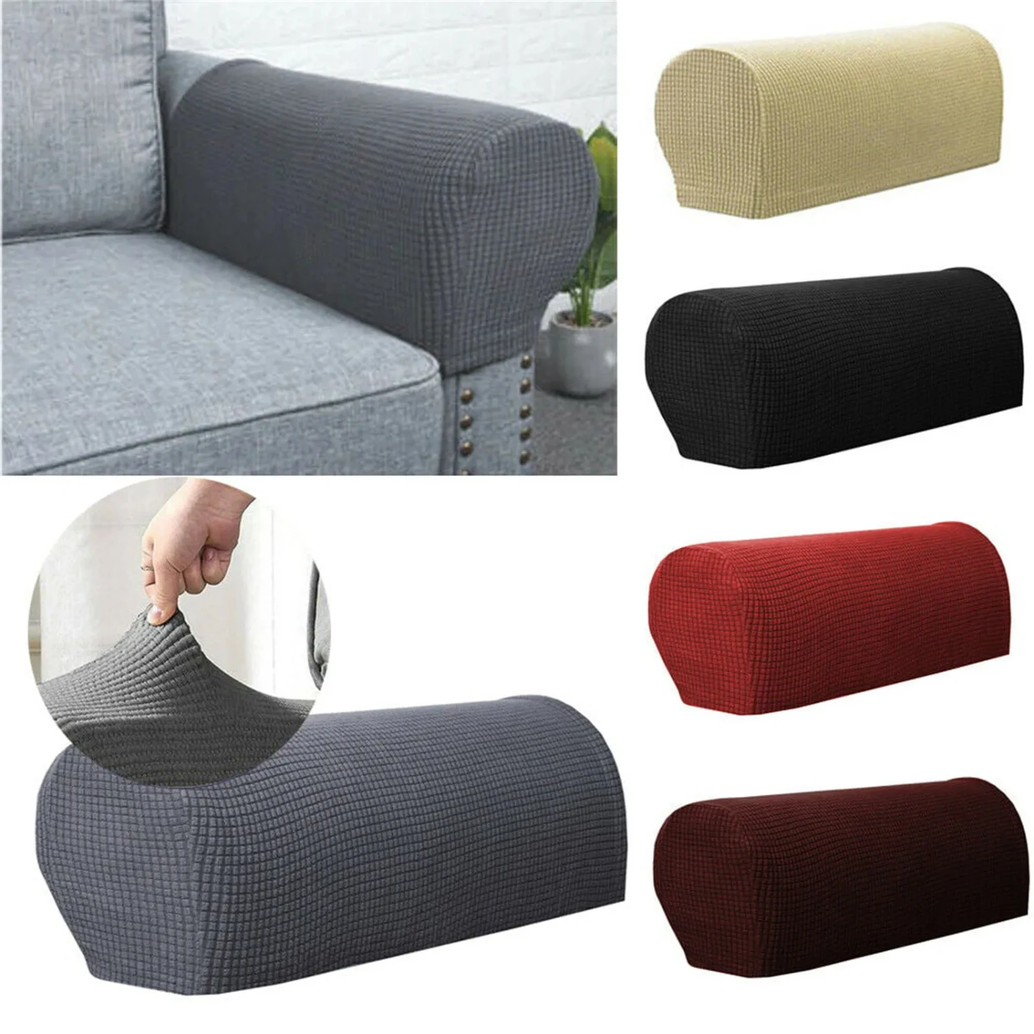 Anti-Slip Armrest Covers 2PCS for Sofa Arm Chair - Stretch Fabric Slipcovers Protectors - Recliner Sofa Armrest Guards