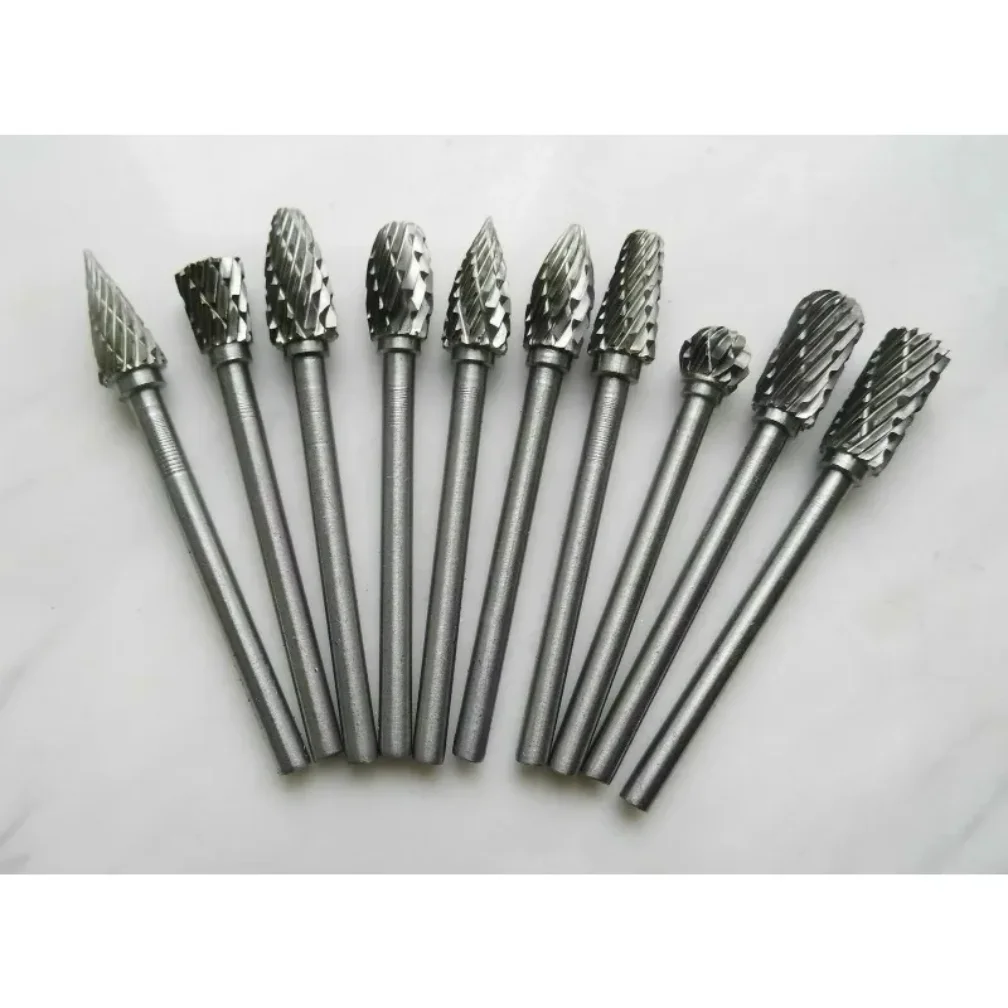 10pcs 1/8" Shank Tungsten Carbide Milling Cutter Rotary Tool Burr Diamond Cut Rotary Drill Bit for Metalworking Polishing Tools