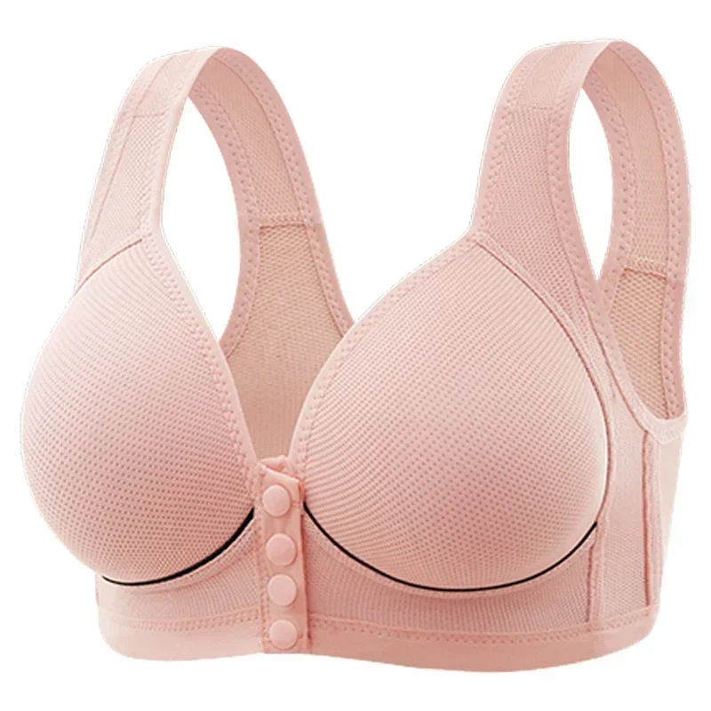Woman Bras Front Button Closure Sexy Lingerie Wire-free Elastic Soft Fixed Cup Push Up Top Suitable Middle-aged Elderly Female