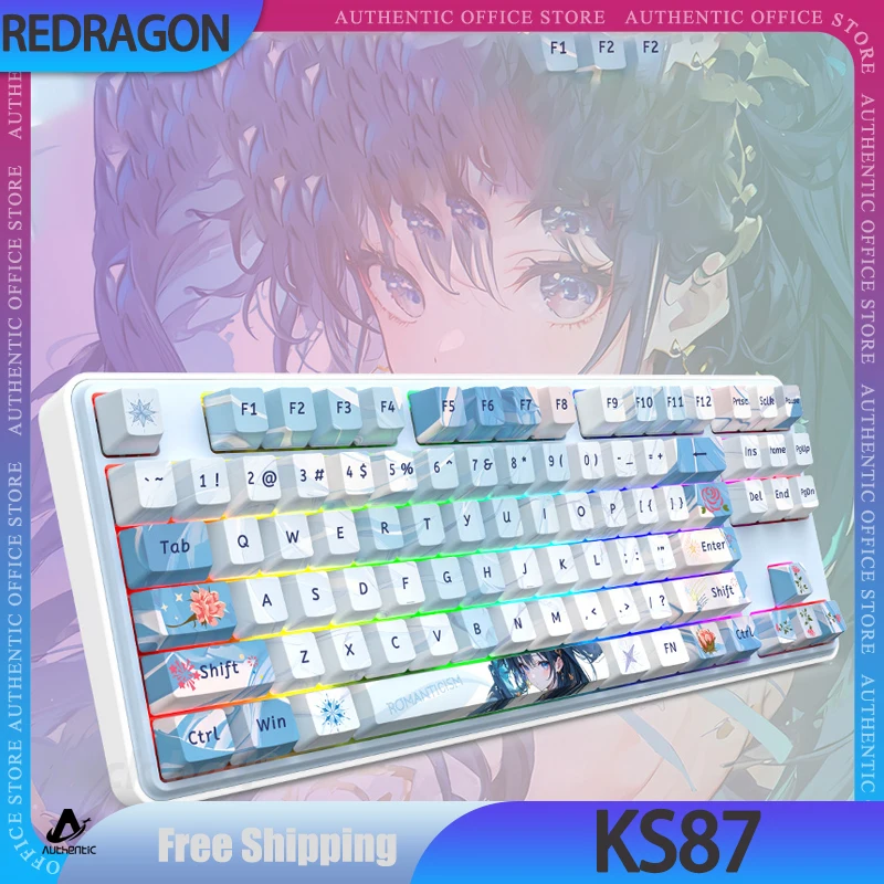 

REDRAGON KS87 Mechanical Keyboard 3Mode USB/2.4G/Bluetooth Wireless Anime Keyboard RGB Customized Gaming Keyboard Girl's Gift