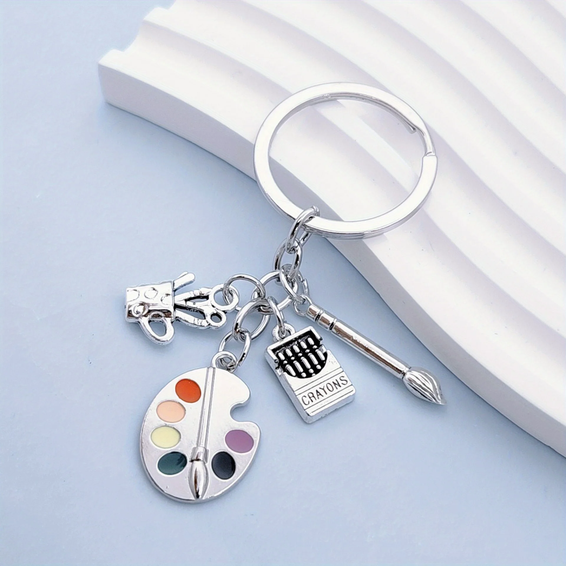 Ancient silver palette, brush, pen holder, keychain, art lover, key chain, school season key ring.