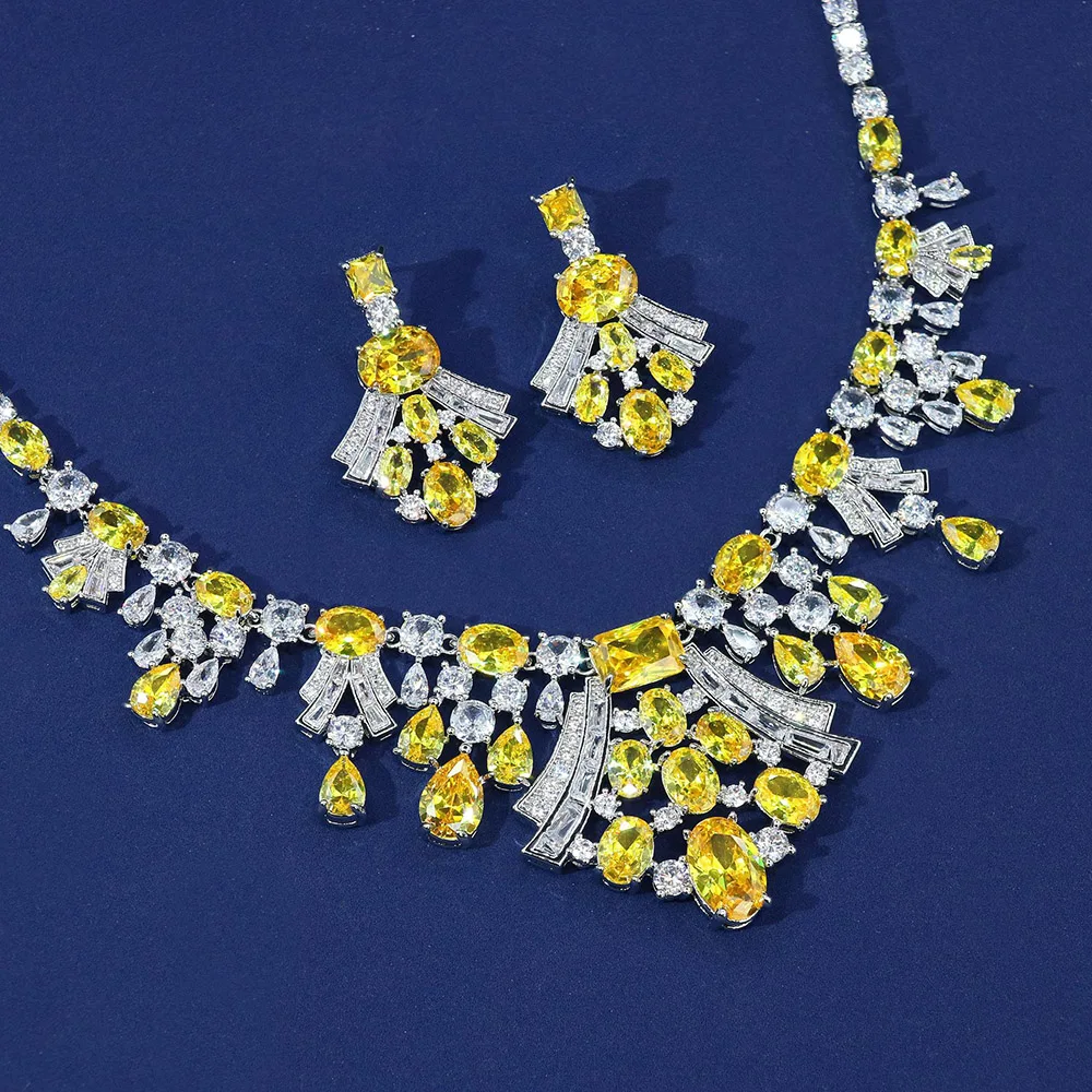 HIBRIDE Luxury 2PCS Dubai Necklace Earring Set Fashion Jewelry Sets For Women Wedding Engagement brincos para as mulheres N-1475