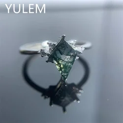 YULEM Natural Kite Moss Agate Ring with Silver 925 Simple Design for Women Daily Wear 6*9mm Natural Moss Agate Ring