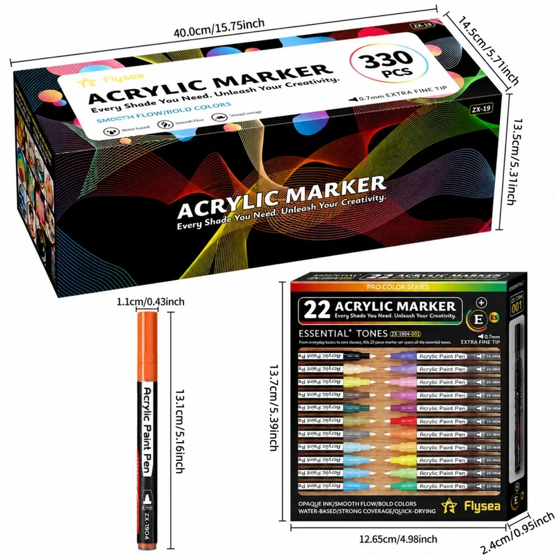 330 Colors Acrylic Paint Pens,0.7mm Fine Tip Markers,Quick Dry Water Based with Glitter&Skin Tone Colors for Rock,Ceramic,Glass