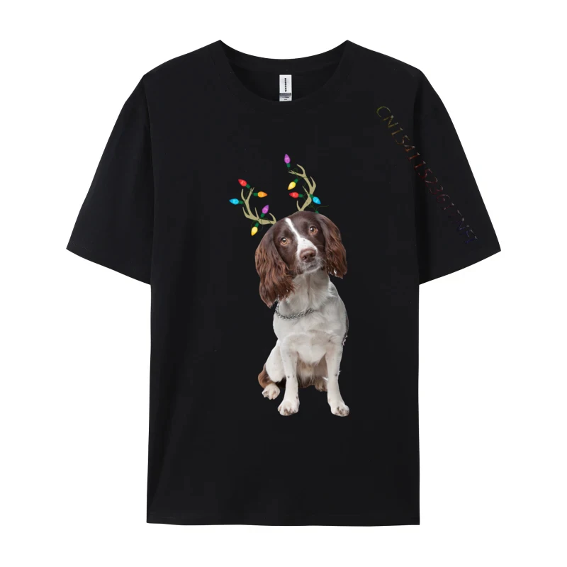 English Springer Spaniel Reindeer Christmas Dog T-Shirts Cotton High Street Tops Shirts Retro Man Top T-Shirts Fitness