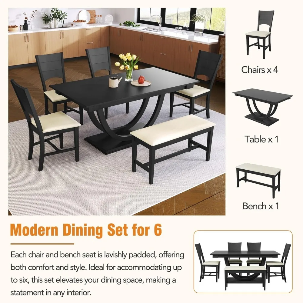 Dining Plató állítsa számára 6 vel 1 Bakállvány majd 4 upholstered dining Szék, Koszerű faipari Parasztház dining szoba állítsa