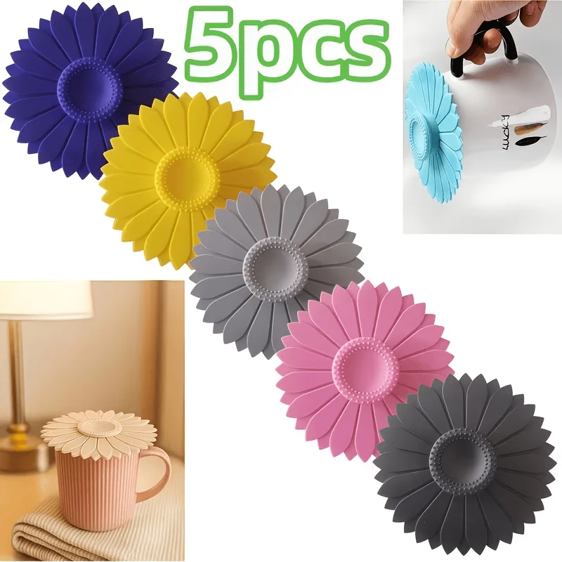 5Pcs Silicone Sealing Lid Tea Cup Mug Glass Ceramic Dust-proof Leak-proof Lid Cup Lid Accessory