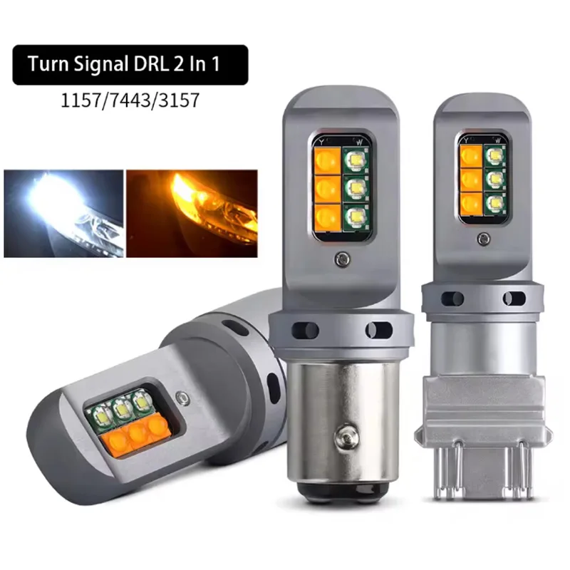 Led Bulbs T25 3157 T20 7443 1157 BAY15D Turn Signal DRL Canbus White Yellow 12V With 2 in 1 Car Led Lamp For Car Two-Colors Lamp
