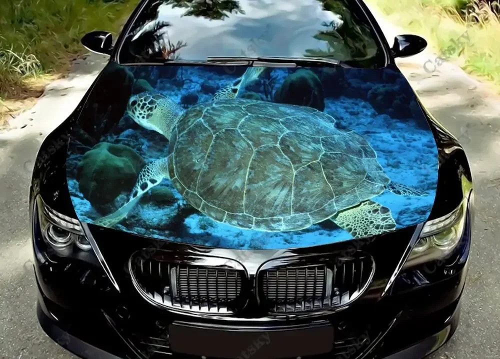 Roaming Sea Turtle Custom Car Hood Vinyl Stickers Wrap Film Engine Cover Decals Universal Auto Accessories Hood Protective Films