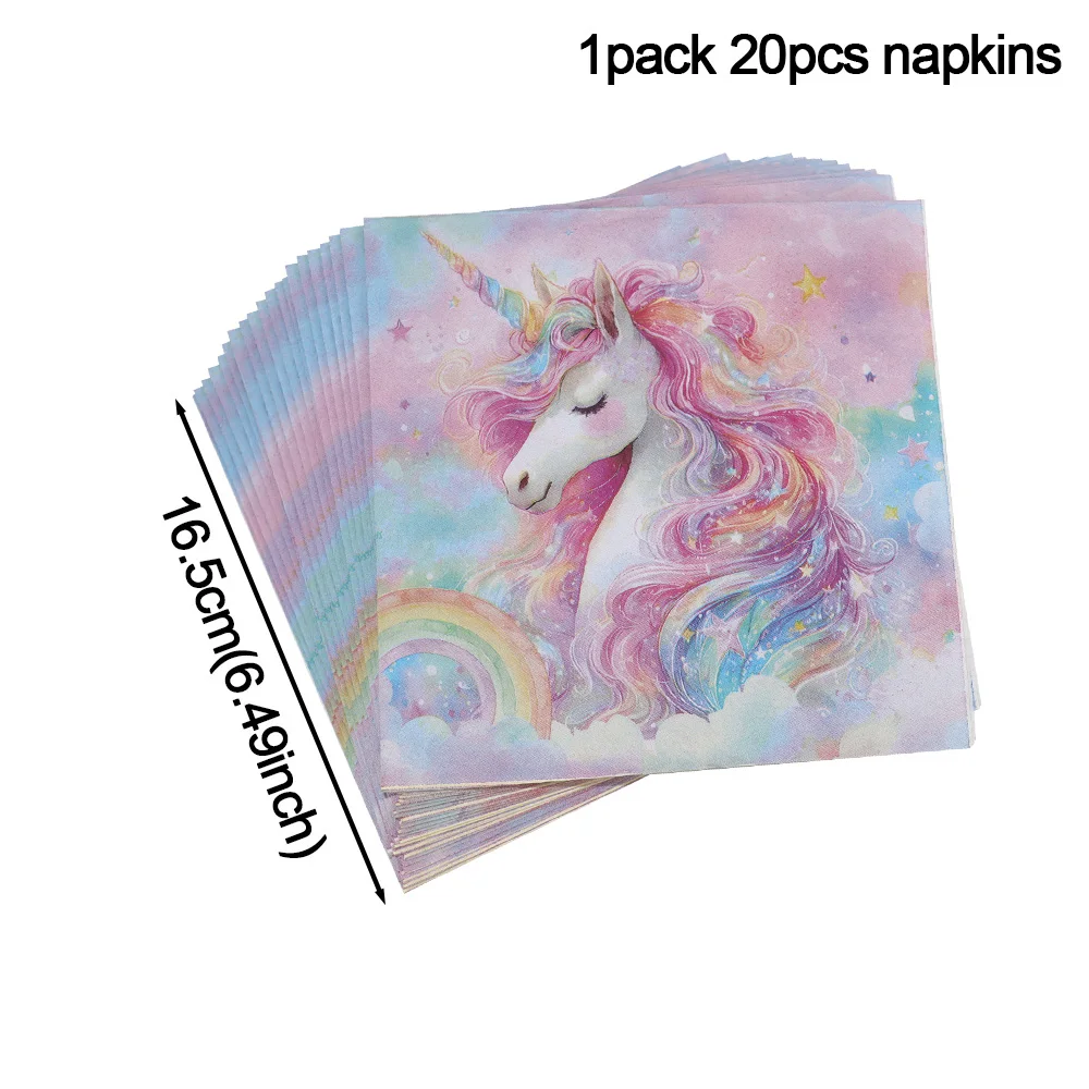 Regenbogen Einhorn Geburtstagsdekorationen Einweggeschirr Set 1. Geburtstag Party Dekor Babyparty Einhorn Thema Partyzubehör – Detail 10