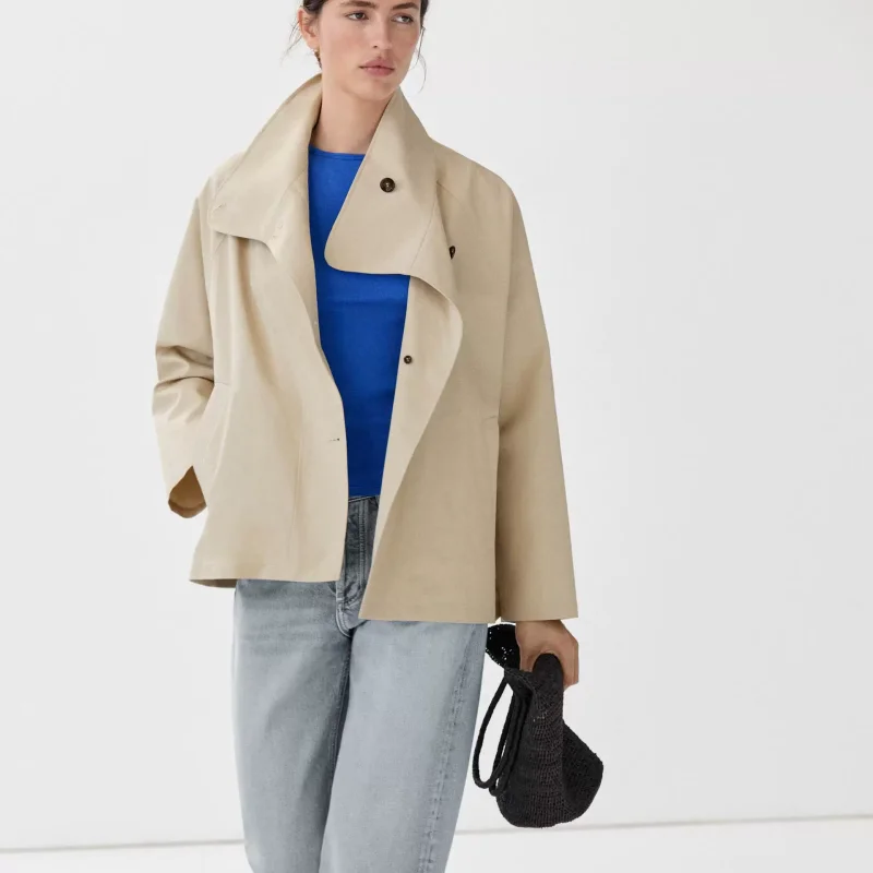 Autumn 2026 Women's Casual Versatile Long Sleeve Cowl Neck Jacket Coat Functional Style Loose Fit Regular Length Button Closure