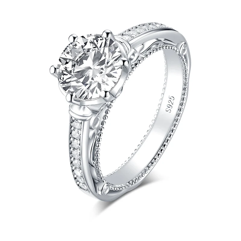Luxury 925 Sterling Silver Engagement Wedding Ring for Women Cubic Zirconia Simulated Diamond Promise Ring Classic Fine Jewelry