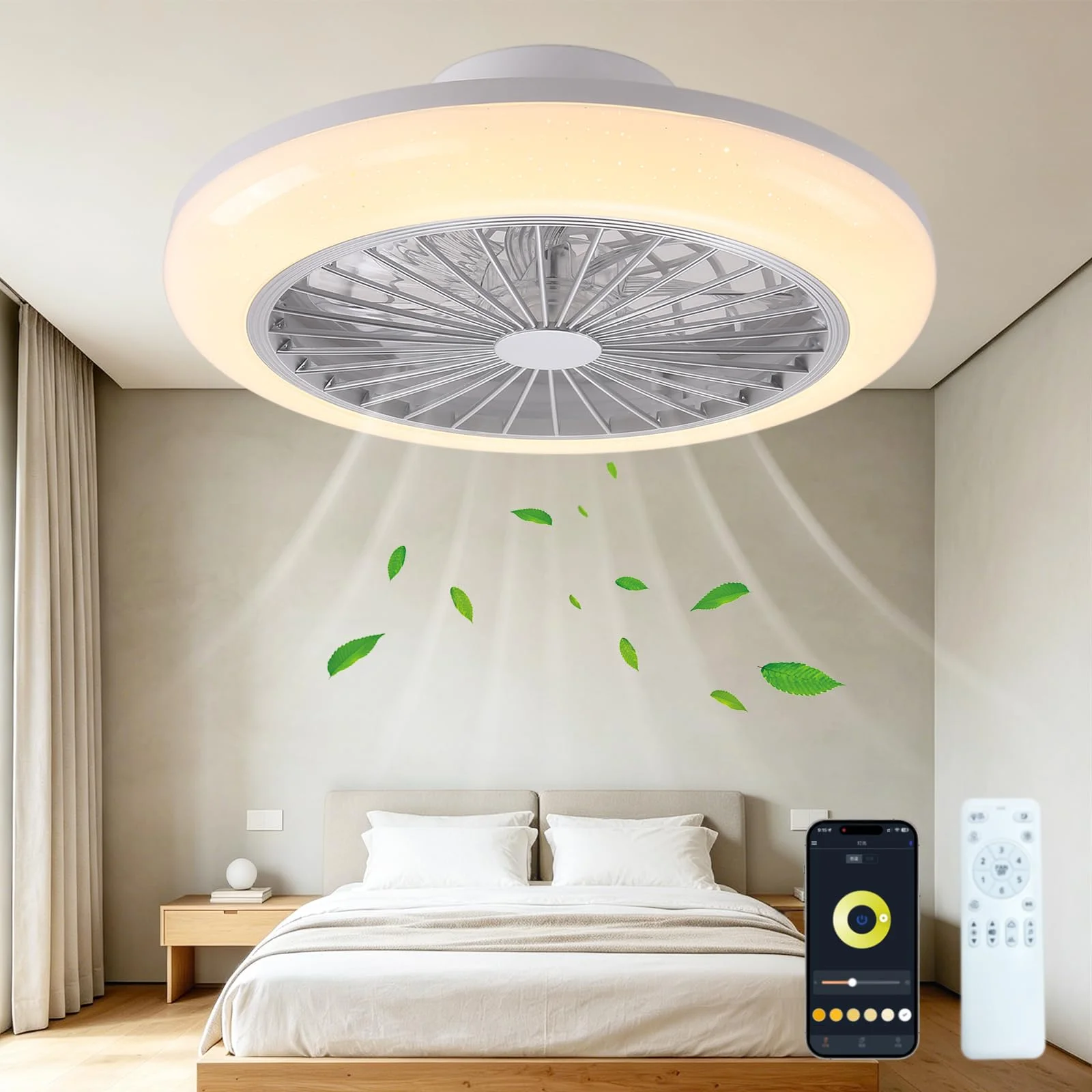 

45cm Ceiling Fan with Light, RGB LED Dimmable Ceiling Lamp, 6 Speed Reversible Fan with Remote Control APP & Built-in Speaker
