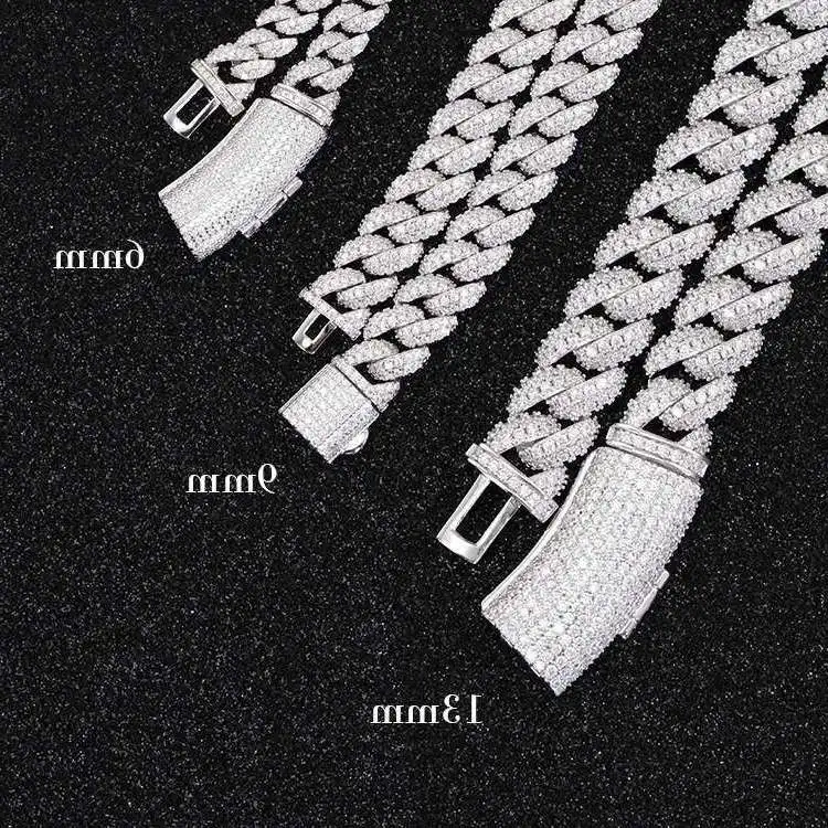 

Hot Sale Iced Out Moissanite Bracelet 6mm 9mm 13mm Wide Men Hip Hop Bracelet S925 Silver VVS Moissanite Cuban Bracelet