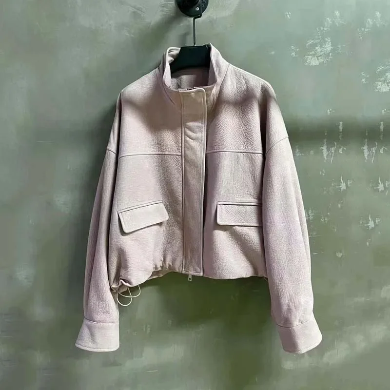 Kurze Damen-Jacke aus echtem Leder, Frühling und Herbst 2022, modisch importierte türkische Lederstoffe, stilvoller Mantel für Damen
