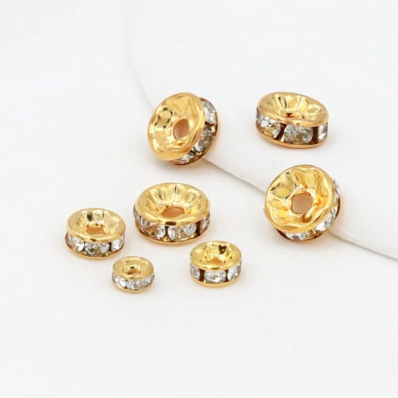 

50Pcs Rondelle Spacer Beads 4mm 5mm 6mm 8mm Silver Plated Czech Crystal Rhinestone for Jewelry Making Loose Beads for Bracelets