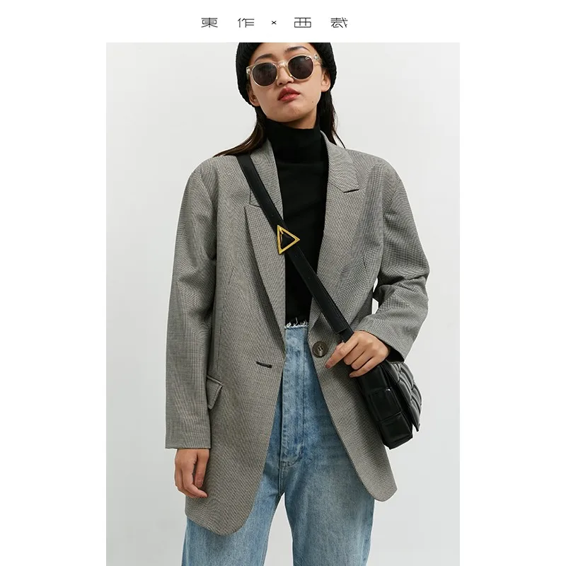 

Noble Love - Houndstooth Pattern ~ Women's Oversize Casual Suit Tops Retro Style Design Top Spring and Autumn (No Shoulder Pad)