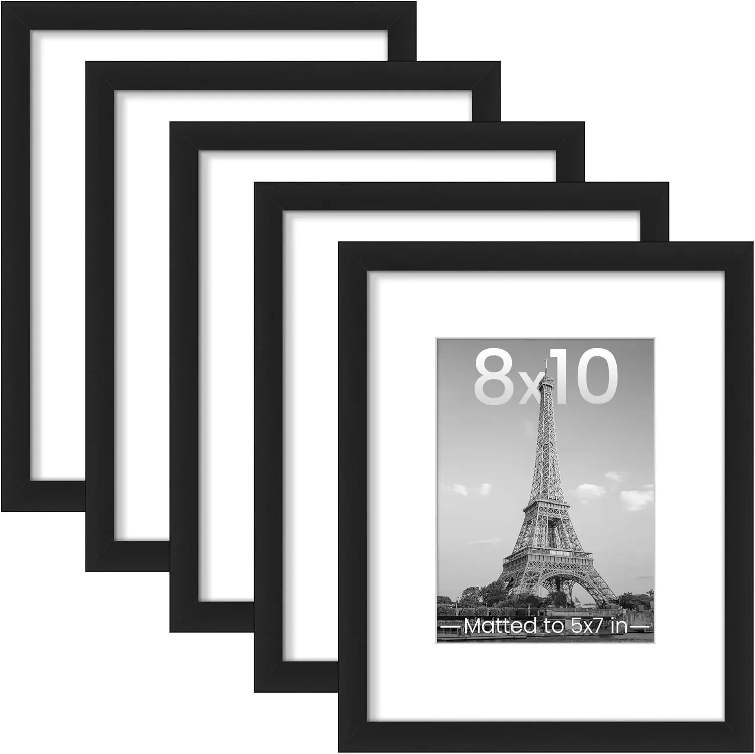 

8x10’ Picture Frame 2pcs, Cover Display Pictures 5x7 with Mat or 8 x 10 Without, Wall Gallery Photo Frames, White/Black