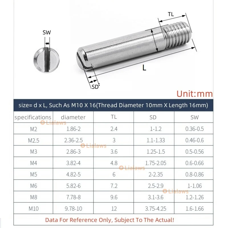 M2 M2.5 M3 M4 M5 M6 M8 M10 304 Stainless Steel Slotted Cylindrical Pin Dowel Male Thread Locating Pin Outside Thread Dowel Pin