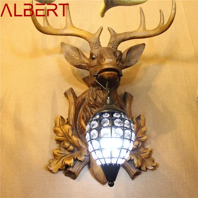 Albert moderno chifres iluminação de parede criativo cristal lâmpada interior arandela led para casa sala estar quarto cabeceira varanda decoração