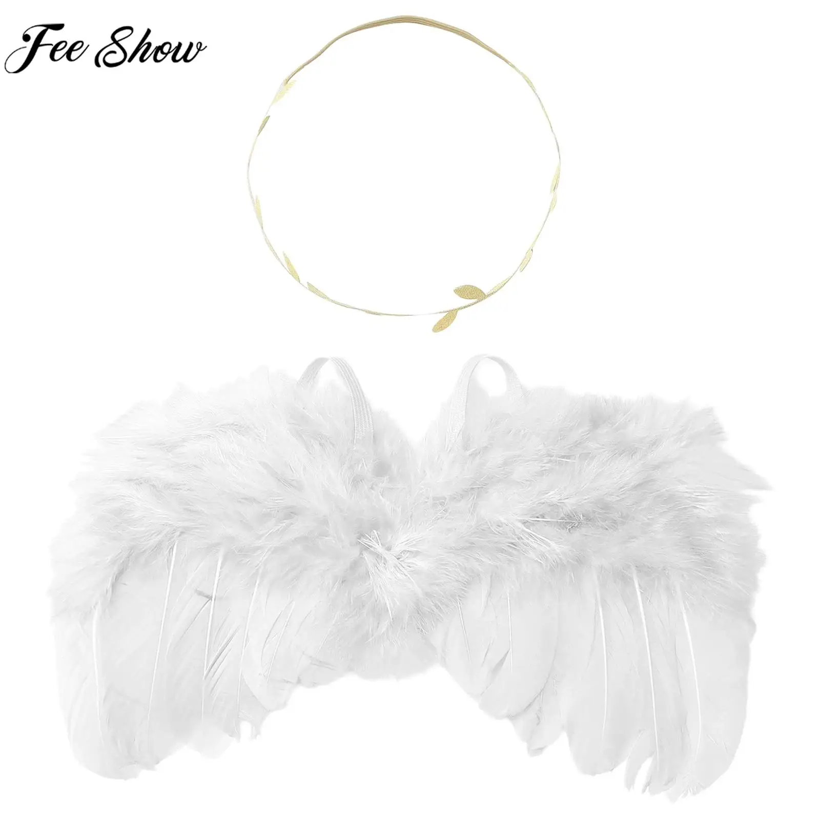 

Baby Cute Feathers Angel Wings with Leaves Headband Infant Photography Props Christening Christmas Party Costume Accessories