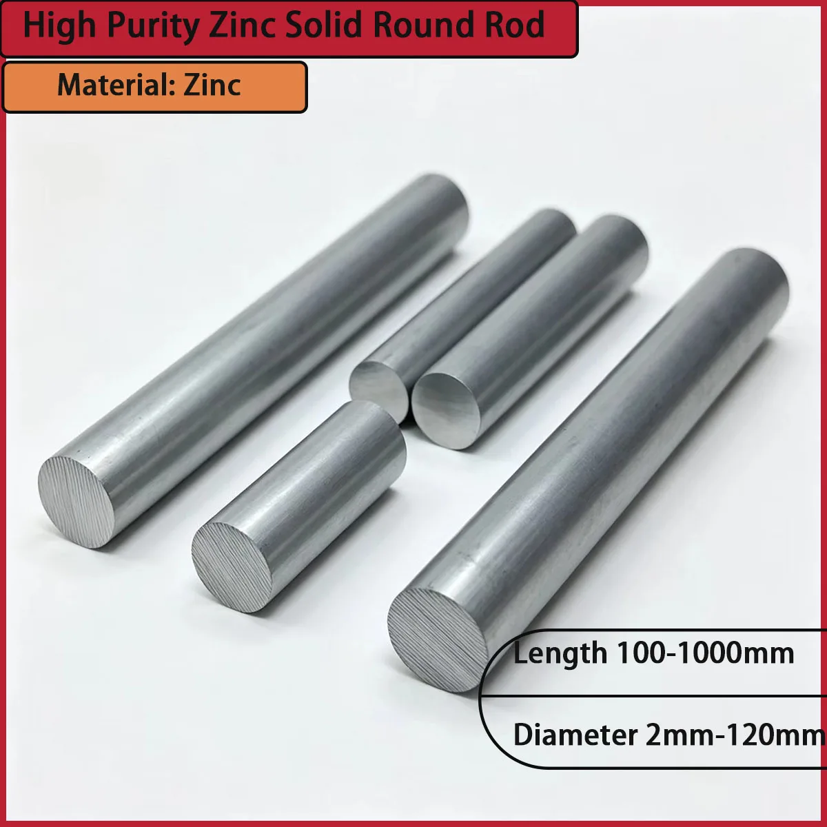 High purity zinc solid round rod with a diameter of 2mm-120mm is used for metallurgical melting