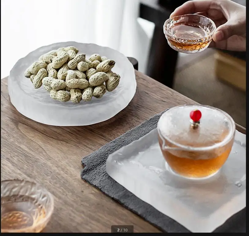 Glass Tray Tea Teaware Serving Refreshment Plate Fruit Coasters Table Mats Dim Sum Dish Jewelry Snack Trays