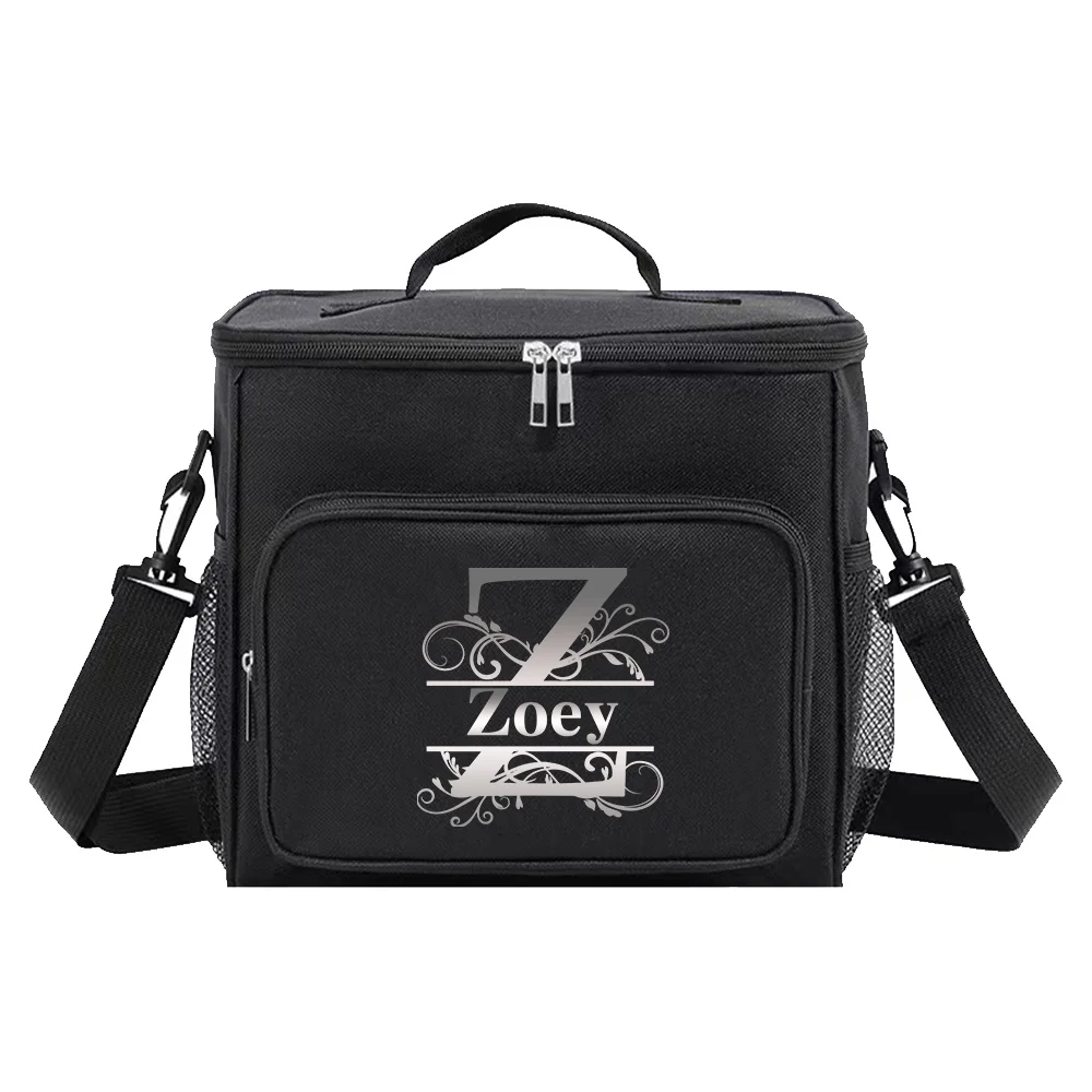 Customized Name Lunch Bag Insulated Handbag Waterproof Camping Storage Box Refrigerated Food Storage Box Letter Pattern
