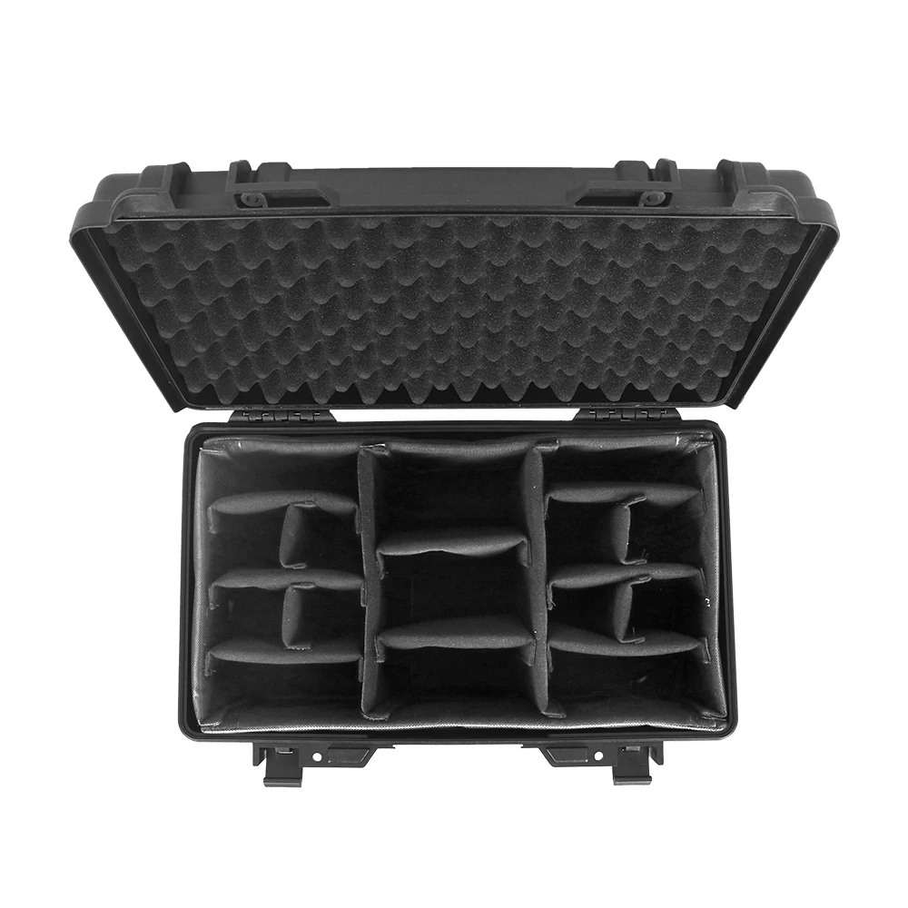 Plastic Flight Case Shockproof Waterproof Outdoor Hard Shell Camera Lens Protector Case with Padded Dividers
