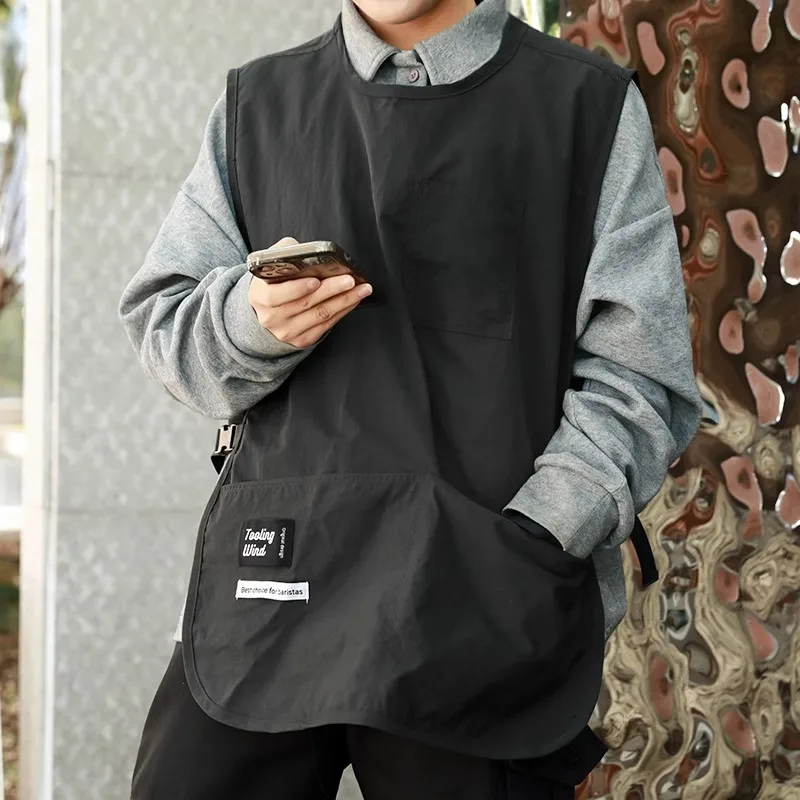 

1pc Kitchen Short Vest Apron with Buckle Design, Simple Style, Suitable for Home Cleaning, Coffee Shop Tea Art