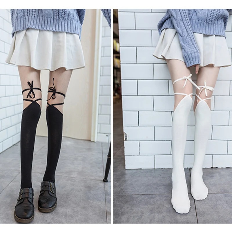 Lolita JK Cross-tie Over-knee Socks Cute Woman Sexy Long Tube  Uniform Calf Socks Female Japanese Middle and High Tube Stocking