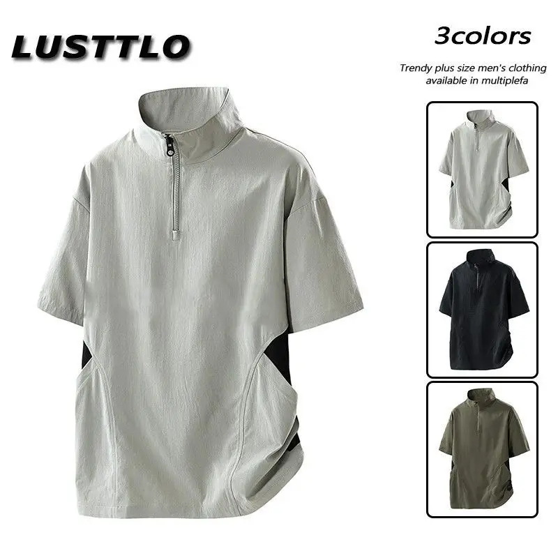 

Мужская летняя легкая дышащая повседневная спортивная футболка с короткими рукавами и воротником-стойкой, рубашка поло с короткими рукавами