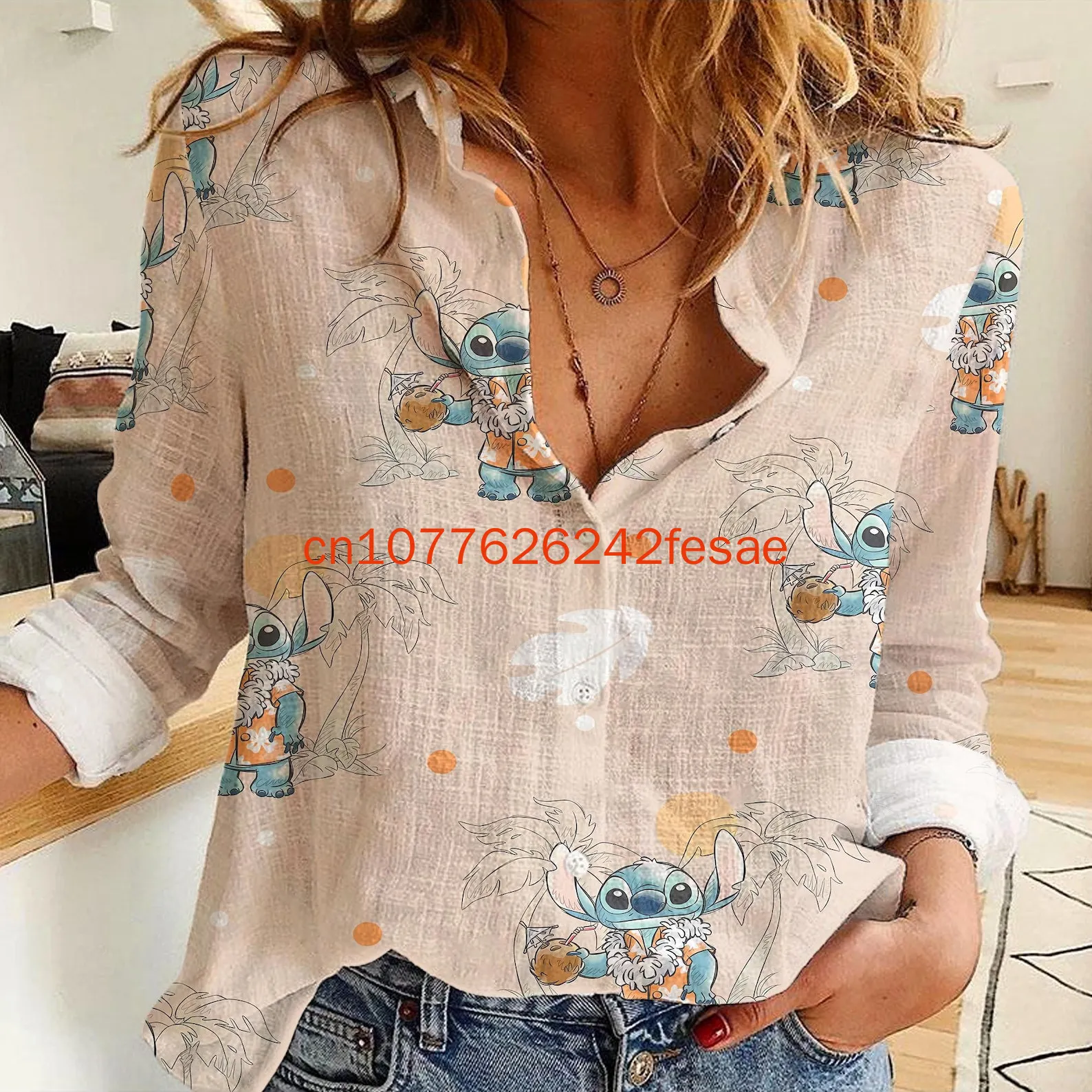 

Весенне-осенняя новая женская повседневная рубашка Disney Stitch с 3D принтом, женская модная уличная рубашка с длинным рукавом на пуговицах Y2K