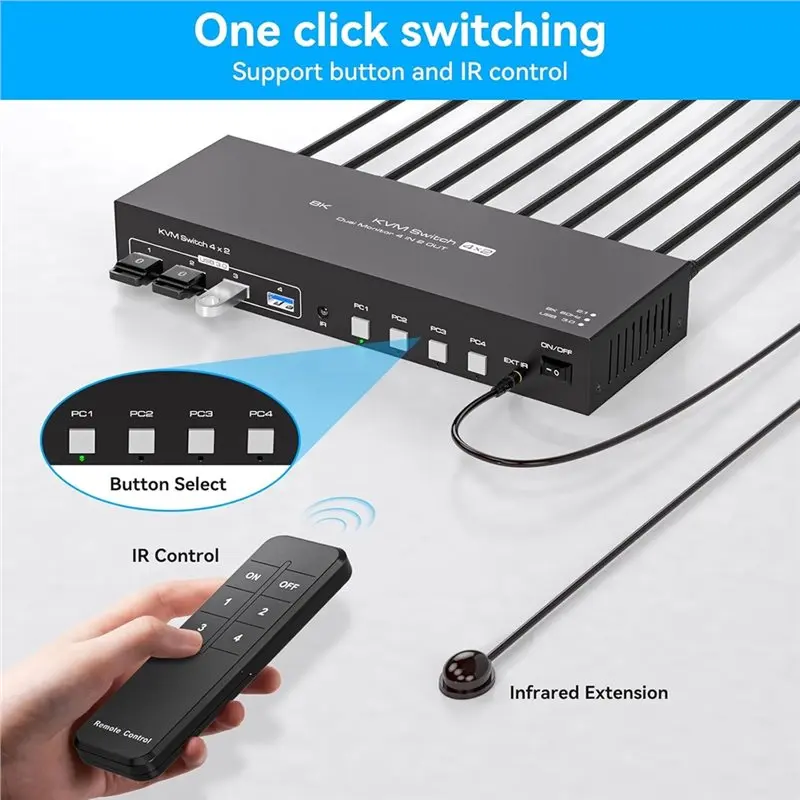 N91R--Compatible KVM Switch KVM Switch 2 Monitors 4 Computers KVM Switch US US Plug