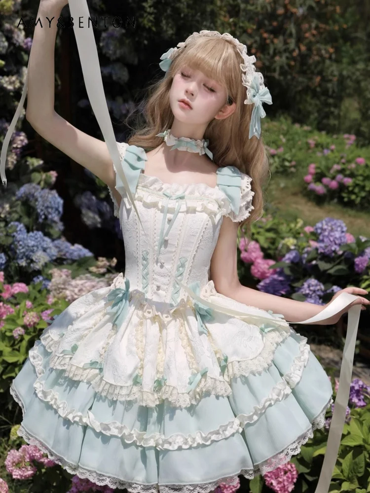 Vestidos de Noche elegantes y dulces de Lolita, vestido de cumpleaños de estilo Ballet ligero de lujo de alta gama para mujer, vestido tutú ajustado JSK con volantes