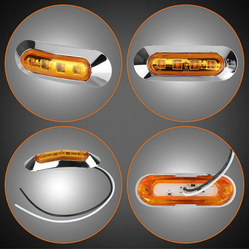 20X Amber LED Trailer Truck Side Marker Lights 4LED Clearance RV Camper 12V-24V