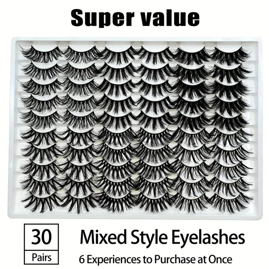 手作りふわふわ2cm厚つけまつげ - 30ペア、フルつけまつげ、6種類のミックススタイル