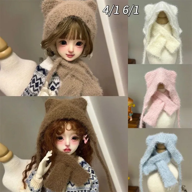 

Одежда для кукол BJD, подходящая для размеров 1/4 1/6, комплект шерстяной шапки и шарфа, аксессуары для кукол (2 очки)