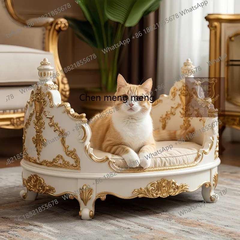 

Мебель для виллы для домашних животных, европейское домашнее гнездо из цельного дерева, маленький дом для собак и кошек, роскошная резная кровать для питомника