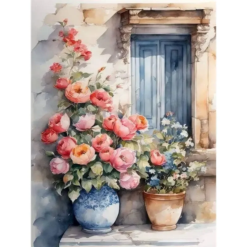 Vintage Pink Rose Paint By Numbers For Adults Canvas Drawing Unframe Landscape Crafts Diy Idea Wall Decor Home Decora